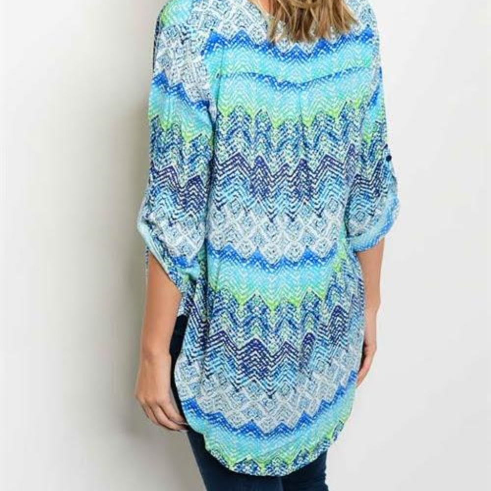 Multi-Color Royal Blue/Green Blouse - Picture 2 of 2